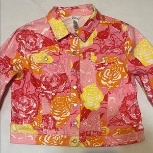 Lilly Pulitzer Vibrant Floral Jean Jacket - Pink, Red, Yellow